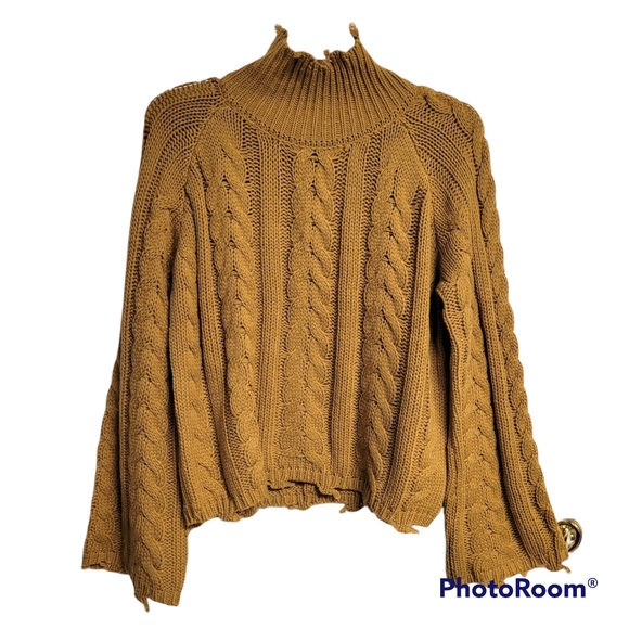 Elan mustard yellow cable knit turtleneck sweater - Picture 5 of 9